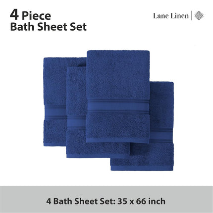 LANE LINEN 100% Cotton 4 Pack Bath Sheets Set (35"x66") - Zero Twist Cotton Extra Large Bath Towels Set - Quick Dry, Soft & Absorbent Oversized Towel Sets - Dorm Essentials for Boys - Navy Blue