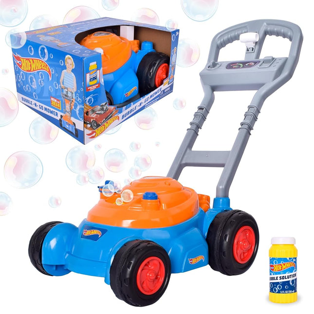 Hot Wheels™ Bubble Lawn Mower for Toddlers, Bubble Blowing Machines, Indoor/Outdoor Gardening Toy, Birthday Gift for Prechool Girls and Boys, No Batteries Required, Includes Bubble Solution, 2+