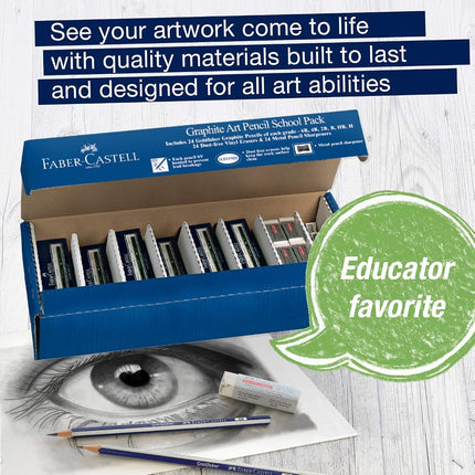 Faber-Castell Graphite Art Pencil School Pack - 144 Graphite Pencils - 24 Sharpeners - 24 Erasers