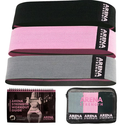 Arena Strength Fabric Booty Bands: Fabric Resistance Bands for Legs and Butt: 3 Pack Set. Perfect Workout Hip Band Resistance. Workout Program and Carry Case Included…