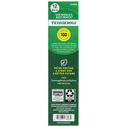 Dixon Ticonderoga Wood-Cased #2 HB Pencils, Pre-Sharpened, Box of 12, Yellow (13806)
