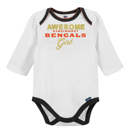 NFL Baby Girls' 3Pc Bodysuit, Footed Pant, & Cap Set, Cincinnati Bengals, 3-6 Months