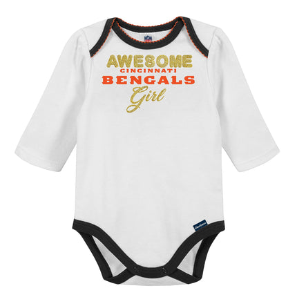 NFL Baby Girls' 3Pc Bodysuit, Footed Pant, & Cap Set, Cincinnati Bengals, 0-3 Months