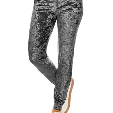 Pantalones de chándal de terciopelo para mujer ALWAYS - Terciopelo aplastado liso básico prémium suave elástico cálido para invierno, joggers carbón, pequeños