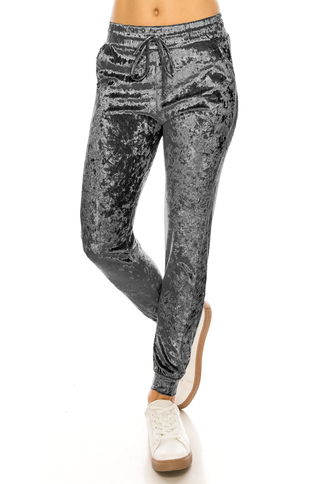 ALWAYS Women Velvet Jogger Pants - Crushed Velour Solid Basic Premium Soft Stretch Warm Winter Sweatpants Joggers Charcoal Small