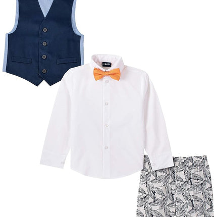 IZOD Boys' Little 4-Piece Set with Dress Shirt, Bow Tie, Shorts, and Vest, Tropical White, 5
