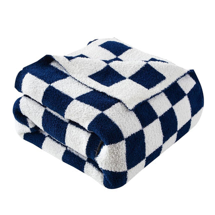 Elegant Comfort Checkered Throw Blanket, Navy Blue Super Soft Cozy Fluffy Warm Throw Blankets for Couch, Sofa, Chair, Bed, Camping, Picnic, Travel Lightweight Bed Blanket (50" x 70")