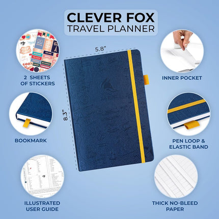 Clever Fox Travel Journal – Vacation Planner with Budget Plan, Packing List, Expense Tracker & Trip Journal – Travelling Itinerary Organizer for Women, Men & Couples – A5 Size, Hardcover - Mystic Blue