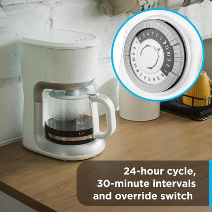GE 24-Hour Heavy Duty Indoor Plug-in Mechanical Timer 2 Pack, 30 Minute Intervals, Daily On/Off Cycle, for Lamps, Seasonal Lighting, Holiday Decorations, 46211, Grounded 2-Outlet | Gray/White, 2 Count