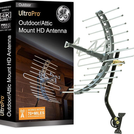 GE Outdoor/Attic TV Antenna, Long Range, 4K 1080P VHF UHF Digital HDTV, J Mount Included, Weather Resistant, 29884