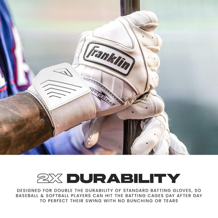 Franklin Sports MLB Batting Gloves - Infinite Powerstrap Baseball + Softball Batting Gloves - Heavy Duty Full Wrap Cage Practice Glove - Reinforced Wrist + Durable Leather