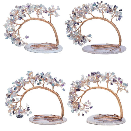 mookaitedecor Natural Fluorite Crystal Money Tree Agate Slice Base Feng Shui Bonsai Crystal Tree for Wealth Luck Desk Decor, 4.5-5.2 Inch High