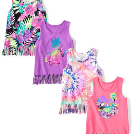 The Children's Place Girls' Graphic Fringe Tank Tops, in The Pink 4-Pack, X-Large