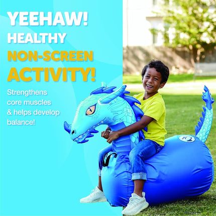 WADDLE Hip Hoppers Large Bouncy Hopper Inflatable Hopping Animal Bouncer, Supports Up to 250 Pounds, Ages 5 and Up (Blue Dragon)
