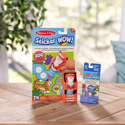 Melissa & Doug Sticker WOW Tiger Bundle: 24-Page Activity Pad, Sticker Stamper, 500 Stickers, Arts and Crafts Fidget Toy Collectible Character