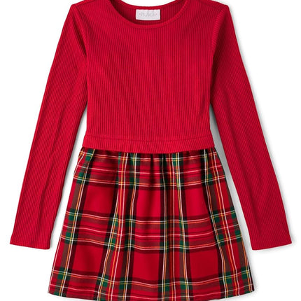 Robe à manches longues de tous les jours pour filles The Children's Place, à carreaux rouges classiques, très petite