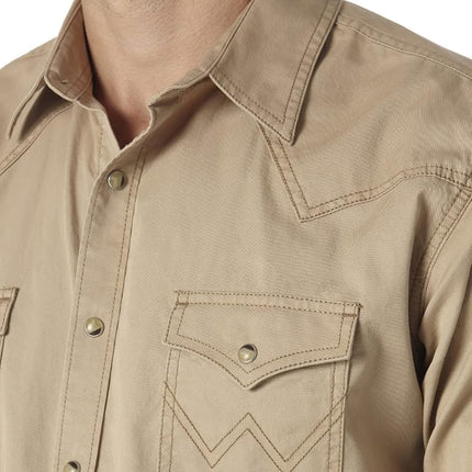 Wrangler Men's Retro Two Pocket Long Sleeve Snap Shirt Button, Tan, 3X-Tall