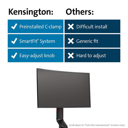Kensington Smartfit Space Saving Single Monitor Arm Black K55512WW