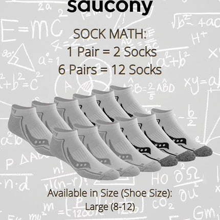 Saucony Men's Bolt RunDry Performance No-Show Multi-pack Socks, White Repreve (6 Pairs), Large