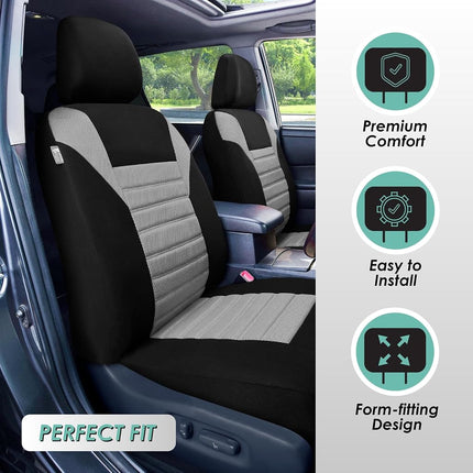 FH GROUP Full Set 3D Air Mesh Car Seat Covers - Universal Fit, Low Back Seat Cover, Airbag Compatible, Split Bench Rear Seat, Washable Seat Cover for SUV, Sedan, Gray