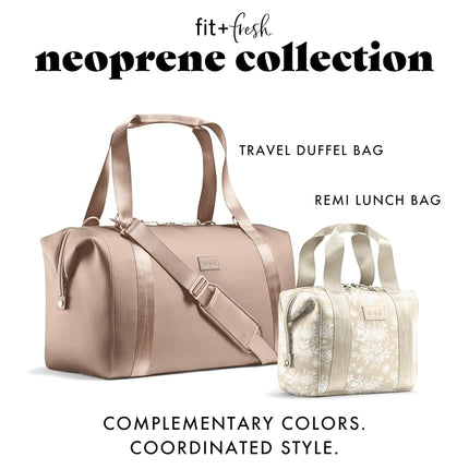 Fit & Fresh Remi Lunch Bag for Women Work – Neoprene Lunch Tote with Containers & Ice Pack, Reusable Meal Prep Lunch Box, Large Capacity, Machine Washable, Tan Toile