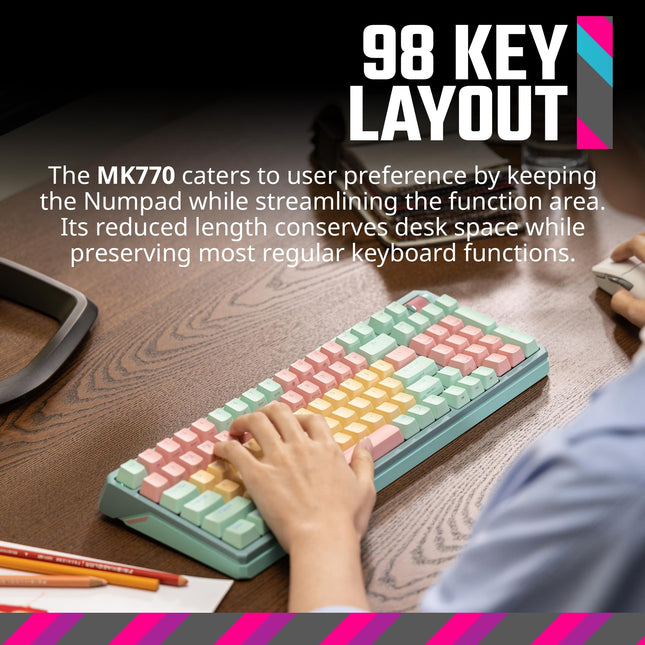 Cooler Master MK770 Macaron Clavier de Jeu Mécanique sans Fil RVB, Commutateurs Kailh Box V2 Blancs, Structure de Joint, Échangeable à Chaud, Bluetooth|2.4GHz, Molette Tactile de 3