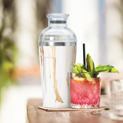 OGGI Groove Insulated Cocktail Shaker-17oz Double Wall Vacuum Insulated Stainless Steel Shaker, Tritan Lid has Built in Strainer, Ideal Cocktail Mixer, Martini Shaker, Margarita Shaker, Gold Marble
