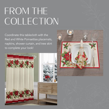 Threadmade Elrene Red and White Poinsettia Fabric Christmas Tablecloth, Polyester, 84" x 60" (Oblong)