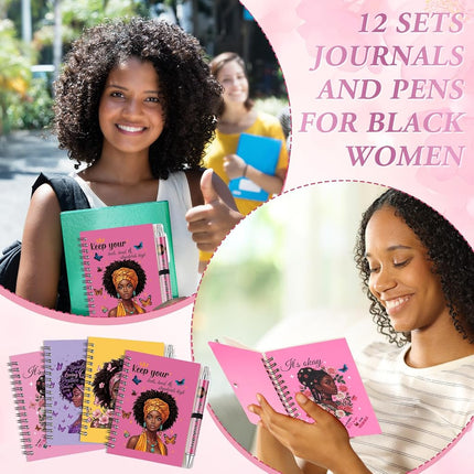 Colarr 12 Sets Black Women Journals and Pen Gifts African American Journal and Pen for Black Girl Lady Inspirational Spiral Notebooks African American Gifts
