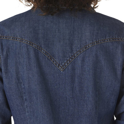 Wrangler Women's Retro Long Sleeve Western Denim Snap Shirt, Dark Denim, XX-Large