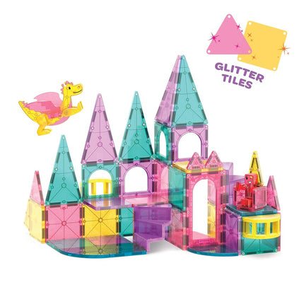 Magna-Tiles Château DLX + microMAGS Ensemble de construction magnétique 48 pièces – Jouet de construction de château de luxe avec pont-levis, dragon et escaliers en colimaçon – Jeu STEM créatif pour enfants à partir de 3 ans