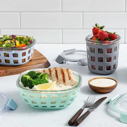 Ello DuraGlass Food Storage Glass Lunch Bowl - Meal Prep Container with Silicone Sleeve and Airtight Lid, 5 Cup, Yucca