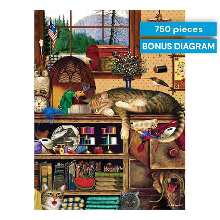 Buffalo Games - Charles Wysocki - Yarn Duty - 750 Piece Jigsaw Puzzle for Adults Challenging Puzzle Perfect for Game Nights - Finished Puzzle Size is 24.00 x 18.00
