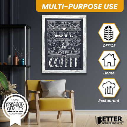 Better Office Products Magnetic Wall Chalkboard, Large Size 18 x 24, Rustic Wood Frame, Chalkboard Sign, Vertical or Horizontal Wall Mount, Includes Chalk and Eraser, by (Whitewash)