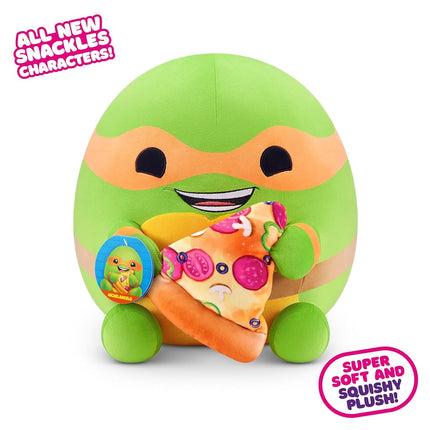 Snackles 35 cm Plush Teenage Mutant Ninja Turtles Edition by ZURU, Cuddly Squishy Comfort Plush with Teenage Mutant Ninja Turtles theme and Pizza Snack Accessory (Michelangelo)