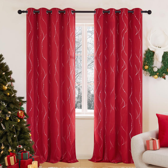 Deconovo Blackout Curtains - Silver Wave Dots Prin