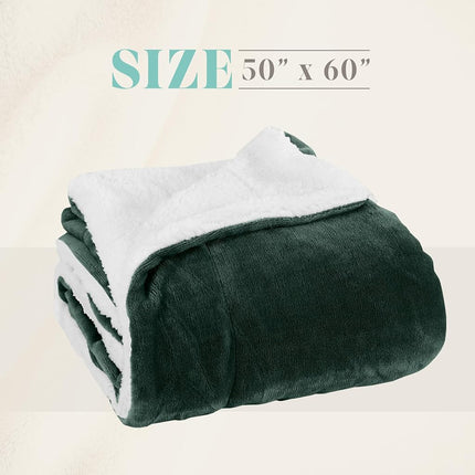 Elegant Comfort Reversible and Ultra-Plush Flannel Fleece Sherpa Throw- Lightweight Soft and Cozy- All Season Decorative Throw, Perfect for Lounging, 50 x 60 inches, Hunter Green