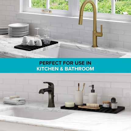 Kraus Self-Draining Silicone Dish Drying Mat or Trivet for Kitchen Counter in Black, KDM-10BL