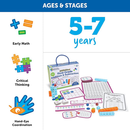 Learning Resources Skill Builders! 1st Grade Addition & Subtraction, Homeschool Curriculum, First Grade Learning Games, 109-Piece Set, Age 6+