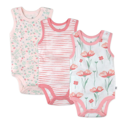 HonestBaby Multipack Sleeveless and Cami Bodysuits One-Piece 100% Organic Cotton for Infant Baby Boys, Girls, Unisex, Strawberry Pink Floral, 18 Months