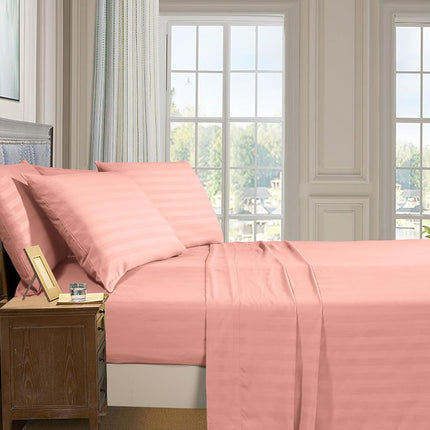 Elegant Comfort Luxury Soft Bed Sheets Dobby Stripe 1500 Premium Hotel Quality Microfiber Softness Wrinkle and Fade Resistant (6-Piece) Bedding Set, Full, Stripe Peach Pink