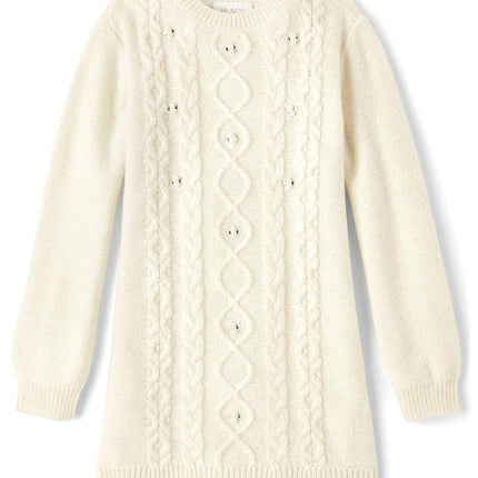 The Children's Place Girls' Long Sleeve Sweater Dress, White Cable Knit, X-Small