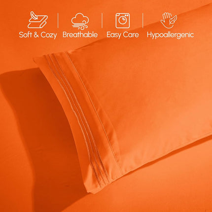 Elegant Comfort Luxurious 1500 Premium Hotel Quality Microfiber 4-Piece Sheet Set, 18-24 Inches Deep - Extra Deep Pocket Sheets - Ultra Soft 4PC Deep Pocket Sheets, King, Orange