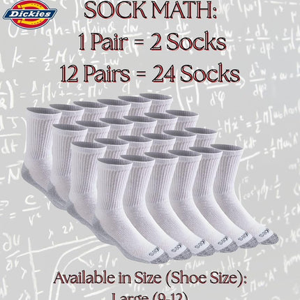 Dickies Men's Dri-tech Moisture Control Mid-Crew Comfort Length Socks, Available in M-XL (6, 12 Pairs), Comfort Length White (12 Pairs), Large