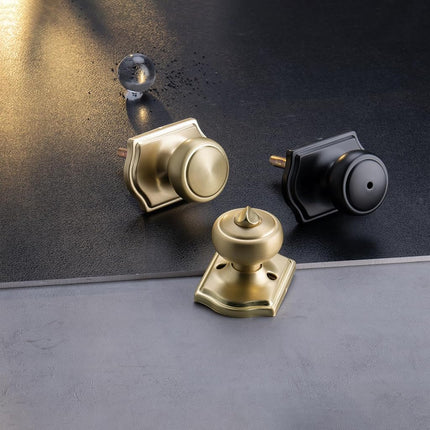 NCSEN Gold Door Knobs with Camelot Trim,Interior Door Knob with Lock,Coastal Door knob for Hall & Closet, Satin Brass