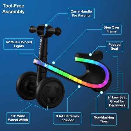 Razor Lightwave Baby & Toddler Balance Bike – 3 Wheel Seated Scooter for Ages 12–30 Months, Balance Bike 1 Year Old, Baby’s First Bike with Multicolor LED Lights, Tool-Free Assembly