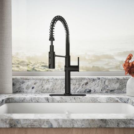 KOHLER 22973-BL Crue Kitchen Sink Faucet with Single Lever Handle, Pre-Rinse Kitchen Faucet, Commercial Faucet, 1 3-Hole Installation, Matte Black