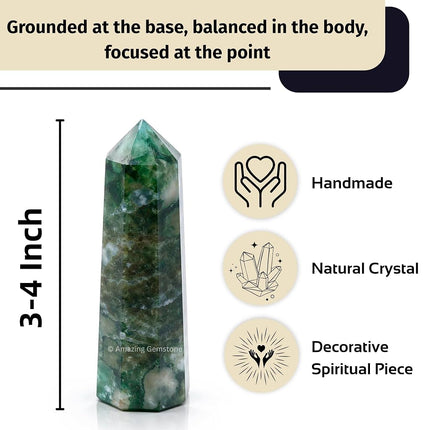 Amazing Gemstone Moss Agate Crystal Towers - Natural Healing Crystal Point Obelisk for Reiki Healing and Crystal Grid (3" to 4" INCH)