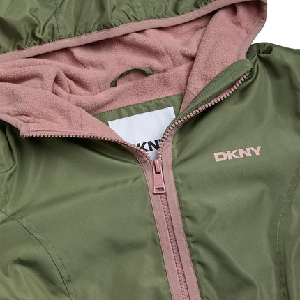 DKNY Veste polaire pour fille - Anorak coupe-vent à capuche doublé en polaire - Vêtement d'extérieur douillet et vestes d'hiver pour fille, vert grisé, 14-16