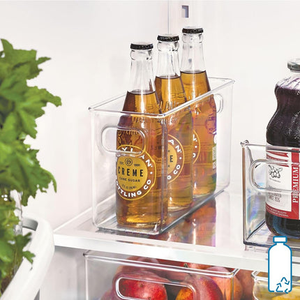 iDesign Cabinet/Kitchen Binz Kitchen Storage Container, Medium Plastic Storage Boxes for the Fridge, Freezer or Pantry, Clear, 25.4 x 10.2 x 15.2 cm, Large, Klar